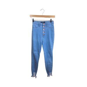 Light Wash High Waisted Frayed Hem Skinny Jeans